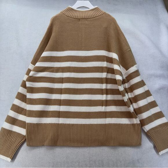 NWT Lands’ End 1/4 zip Mock Neck Sweater Tan Striped Women’s size 20 (XXL) - Picture 2 of 6